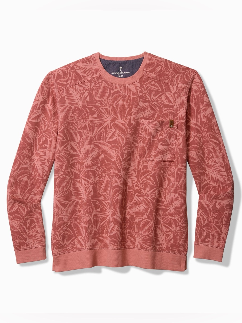 NWT Men’s Tommy Bahama Ben & Terry Twilight Palms Crew Sweatshirt, Red Seashell